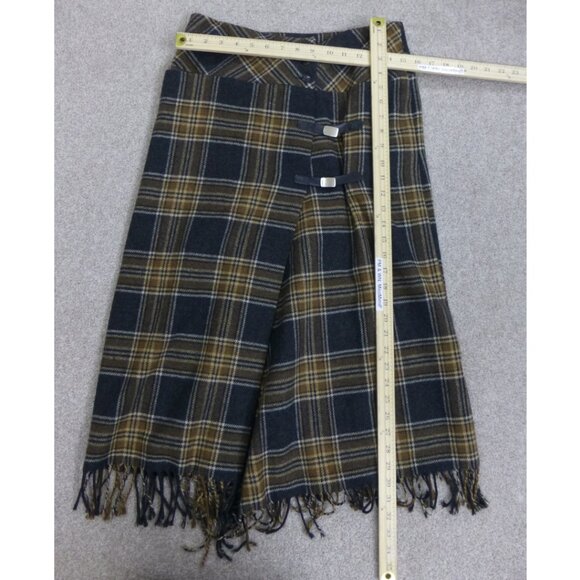 Vintage 1980's David N. Wool Blend Wrap Plaid Fringe Skirt - Picture 11 of 13